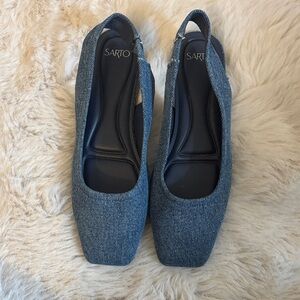 SARTO By Franco Sarto Denim Square-Toe Slingback Flats - Blue